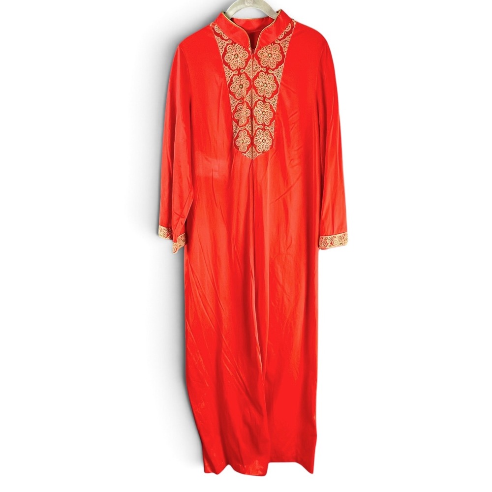 Vintage Gossard Artemis Orange Embroidered Loungewear Kaftan Maxi Dress Large